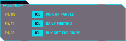 Agenda Compact widget showing three fictional sample events.